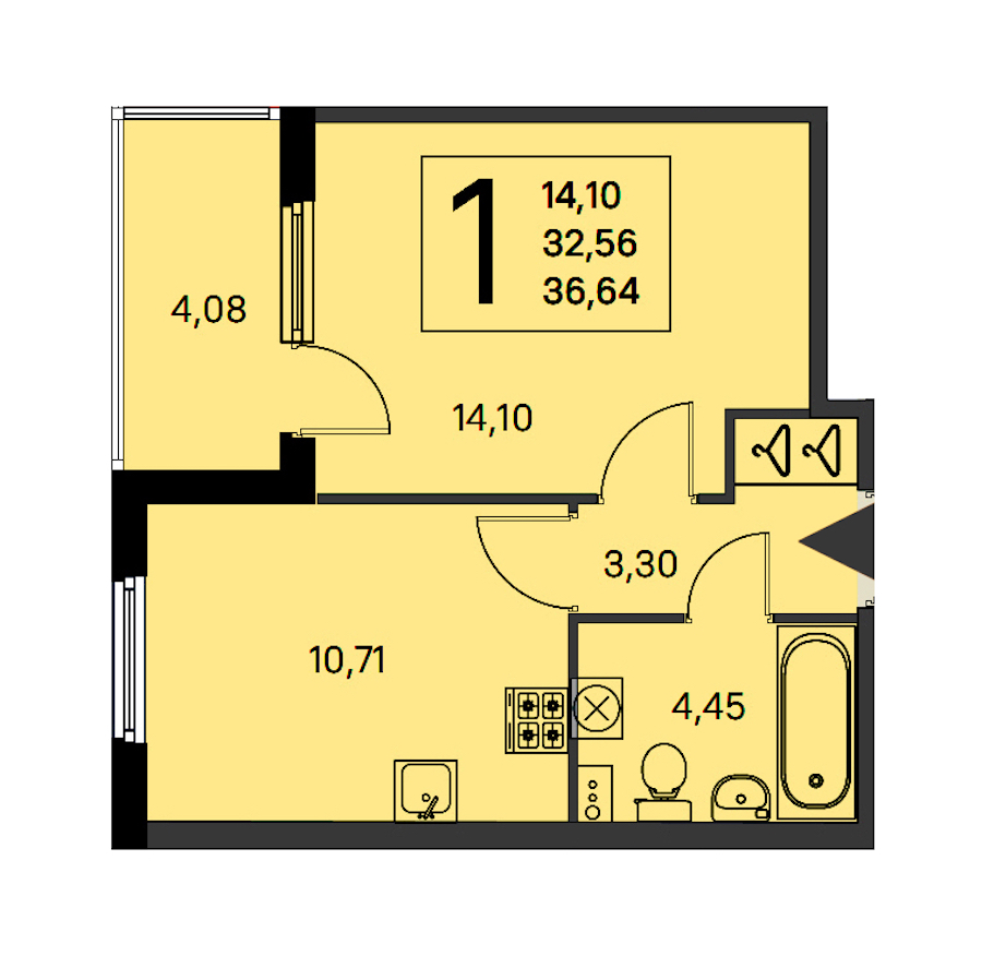 1-комнатная квартира 32.56 м², 1/4 эт., ЖК «Любоград в Стрельне»